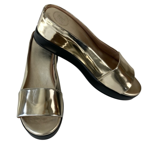 French Connection Y2K Metallic Gold Slip On Platform Shoe - Picture 1 of 16